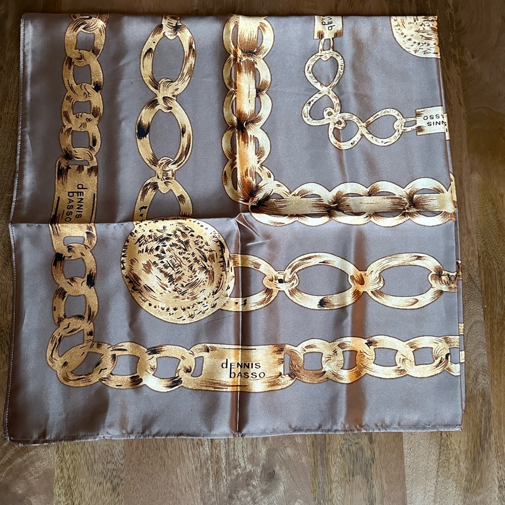 2 Dennis Basso Scarves Blue and Taupe - Picture 9 of 11